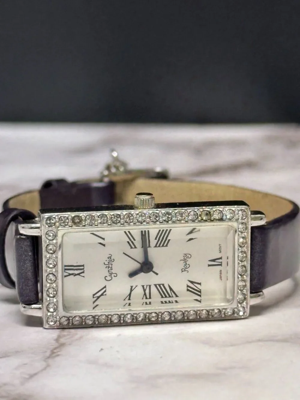 Cynthia Rowley Watch Women Sterling Silver Case Purple Leather Band New Battery